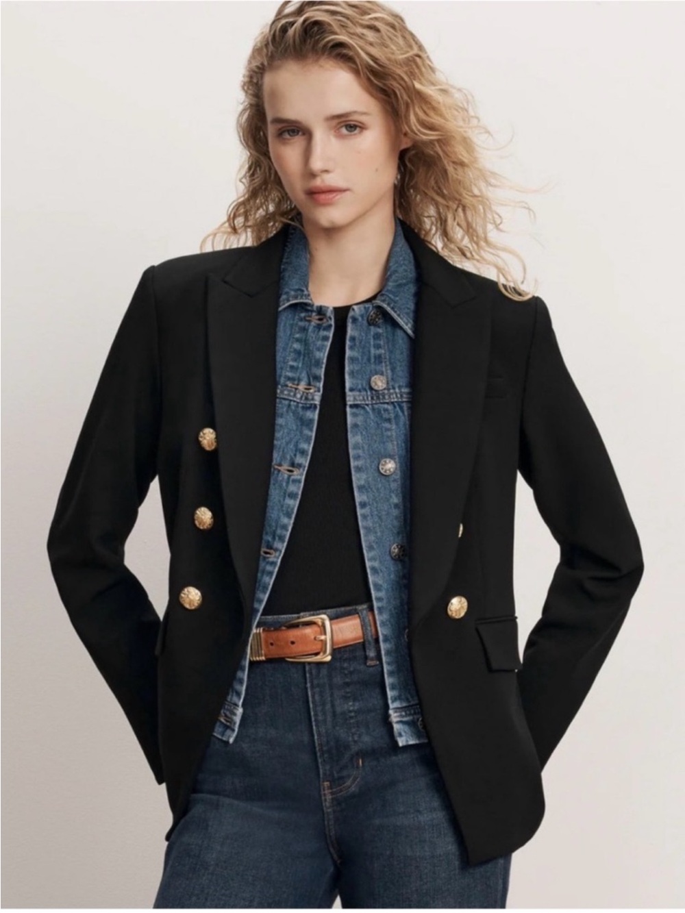 Veronica Beard Empire Dickey Double Breasted Blazer Jacket Gold Buttons 2